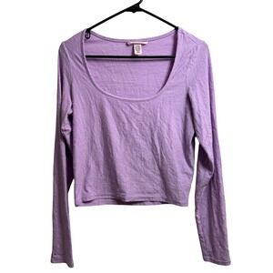 Victoria's Secret Womens M Purple Logo Jacquard Scoop Neck Long Sleeve Crop Top
